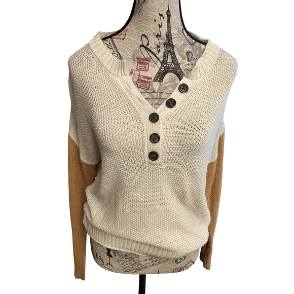 American Eagle Outfitters Sweaters - American Eagle Outfitters V-Neck Sweater in Cream and Tan